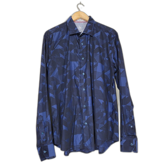 Bugatchi Uomo Other - Men's Bugatchi Uomo Shaped Fit Navy Blue Geometric Long Sleeve Shirt - Large